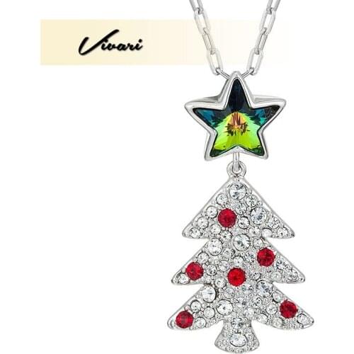 Vivari Stainless Steel Elegant Christmas Tree Star Crystal Stone Necklace Fashion Jewelry Accessories