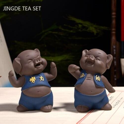 Yixing Purple Clay Tea Pet Chinese Tea Ceremony Crafts Home Mesa Ornament Handmade Flower Pot Decoration Teaware Supplies