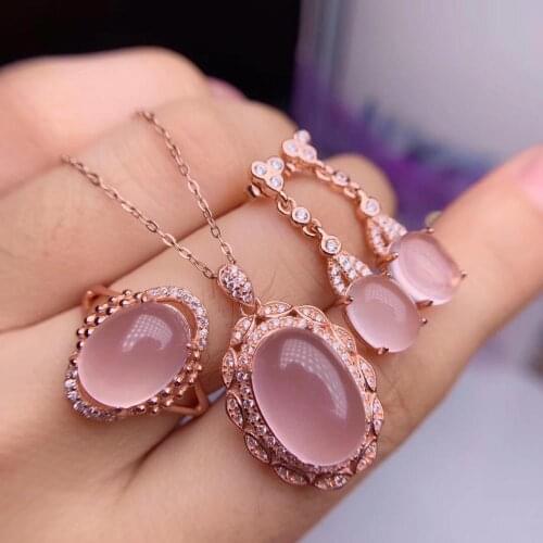 KJJEAXCMY boutique jewelry 925 sterling silver inlaid Natural Furong Stone Necklace Earrings Ring Set Support Test