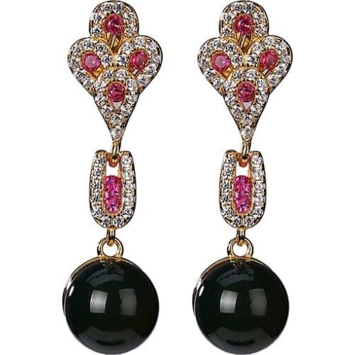 S925 sterling silver gold-plated natural Mexican blue amber stud earrings light luxury womens round beads eardrop earring