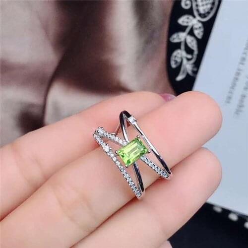 Natural Olivine Polycyclic Ring S925 Sterling Silver Fine Fashion Simple Temperament Jewelry for Women MeiBaPJFS