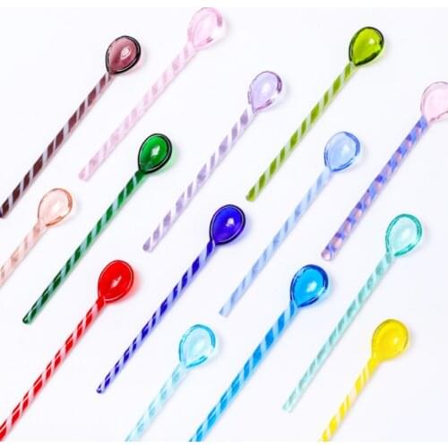 1PC Glass Coffee Spoon Colorful Striped Handle Teaspoons Seasoning Spoon Tea Stirring Ice Cream Dessert Scoop Flatware