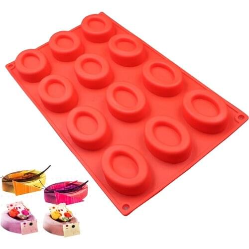 12 Lattices Oval Shaped Cookies Chocolate Silicone Mold Handmade Soap Mould