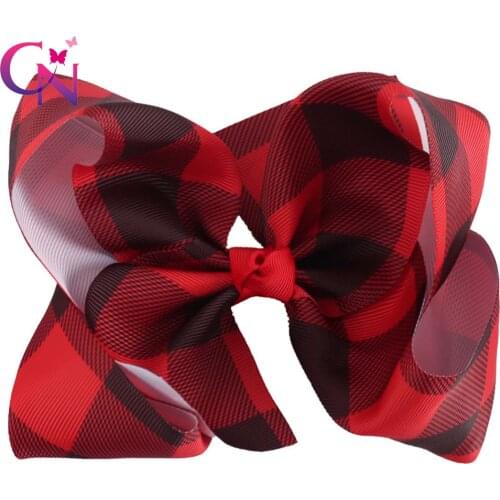 CN 6"Buffalo Plaid Ribbon Hair Bows With Clips For Kids Girl Princess Handmade Printed Knot Xmas Bows Christmas Hair Accessories
