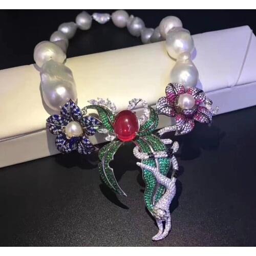 Baroque natural fresh water pearl necklace 925 sterling silver with cubic zircon flower pendant necklace fine women jewelry