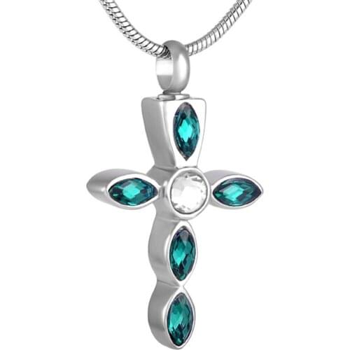 CMJ8649 Oli Green/Pink/Blue/Red Elegant Zircon Inlay Cross Women Jewelry Cremation Jewelry For ashes Memorial Necklace