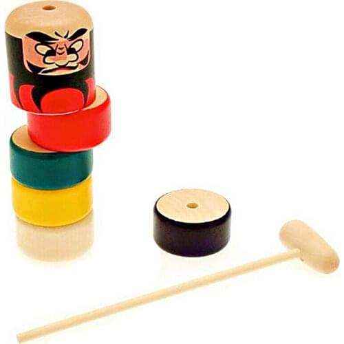 Baby Kids Daruma Otoshi Japanese Folk Craft Game Knock And Pile Up Rainbow Tower Creative Baby Wooden Educational Konck Toy