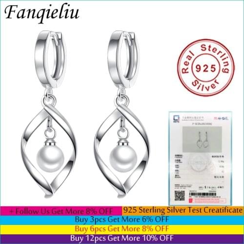 Fanqieliu Luxury Pearl Jewelry Real 925 Sterling Silver Drop Earrings For Women Dangle Fine Earrings FQL3233