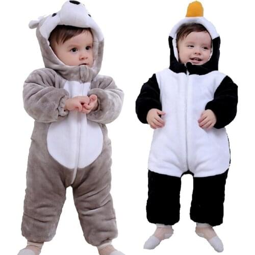 Fleece Warmer Baby Boy Rompers Outfit Clothes Newborn Jumpsuits Winter Baby Girl Hooded Animal Costumes Children Padded Coat 0-3