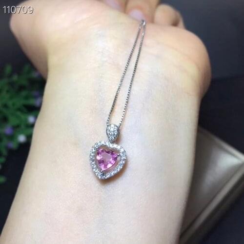 Classic heart style pink tourmaline necklace girl silver jewelry 925 sterling silver women birthday party gift natural gem