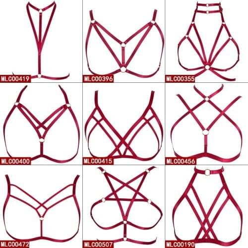 Red Harness Bra Strappy Chest Belt Pentagram Cage Crop Top Sexy Hollow Adjustable Elastic Full Bondage Garter Belt Club Rave