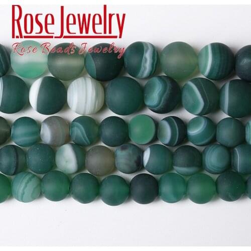Matte Natural Stone Beads Matte Green Stripes Agates Stone Beads Diy Spacer loose Beads for Jewelry Making bracelet 15" 4/6/8/10