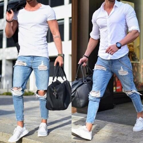 Plus Size XXXL 2019 New Mens Jeans Stretch Destroyed Ripped Design Fashion Ankle Zipper Skinny Jeans For Men