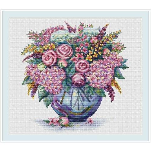 Peony Hydrangea Vase 40-42 Cross Stitch Set Cross-stitch Kit Embroidery Needlework Craft Packages Cotton Fabric Floss