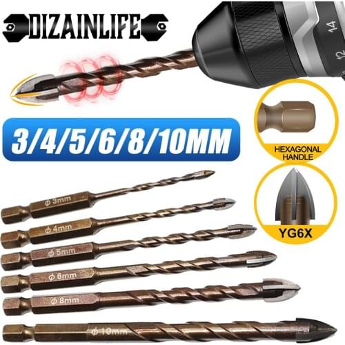 3/4/5/6/8/10mm Cross Hex Tile Drill Bits Set for Glass Ceramic Concrete Hole Opener Hard Alloy Triangle Bit Tools Glass Bits