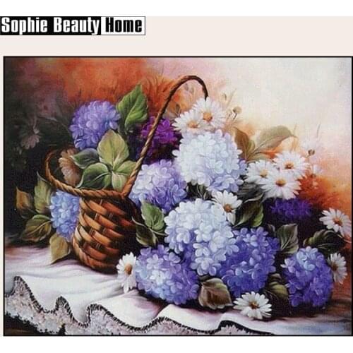 New Hot DIY Diamond Painting 100% Full Square Drill Home Decor Cross Stitch Embroidery Floral Flower Basket Mosaic Picture