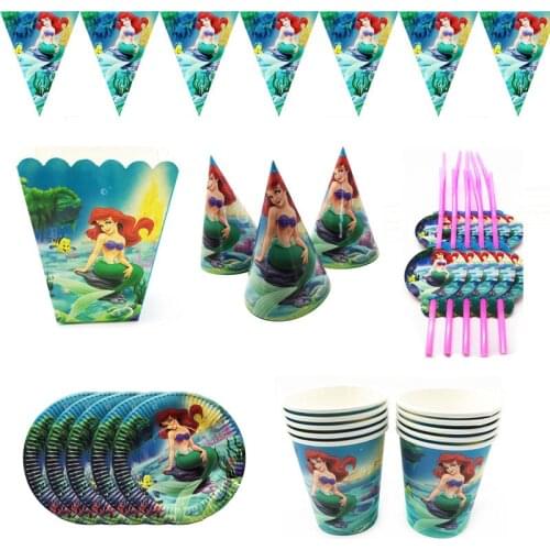 Mermaid Party Supplies Decor Mermaid Birthday Party Disposable Tableware Paper Plate Ocean Girls First Birthday Party Supplies