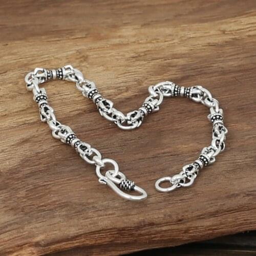 Factory Wholesale S925 Sterling Silver Jewelry Men Fashion Retro Thai Silver Handmade Boring Instrument Bracelet
