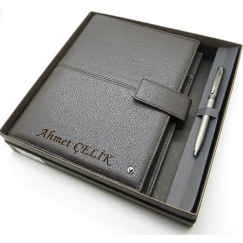 Scrikss Genuine Leather 24x19 A5 Organizer Flötr Coffee + Pen | İsme Custom