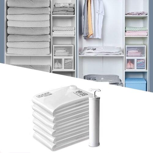 7pcs Thickened Vacuum Storage Bags With Hand Pump Reusable Blanket Clothes Quilt Compressed Organizer Save Space Supplies