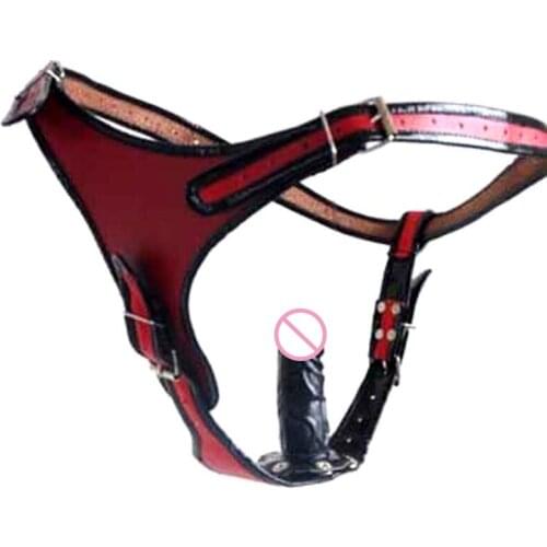Chastity Devices Strap On Dildo Female Chastity Belt With Anal Plug Soft PVC Leather Bondage Sex Products Masturbation Sex Toys