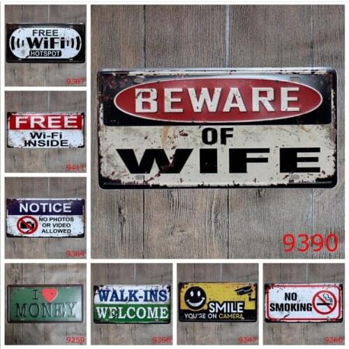 PT49 FREE WIFI INSIDE Tin Signs 15*30CM Metal License Plate Antique Metal Tin Painting Pub and Shop DECOR Wall Sticker