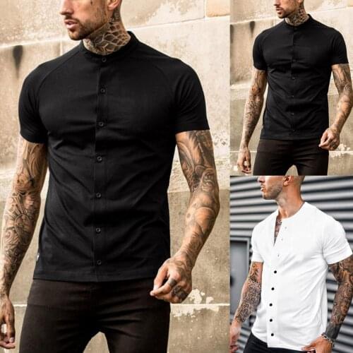 Men Shirts Spring Summer Casual Slim Solid Short Sleeve Beach Shirts Top Blouse Mens Polo Business Clothes Luxury Men Tee Shirt