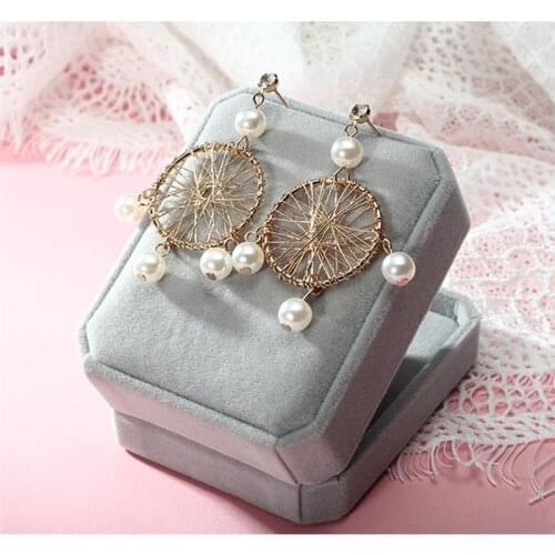 Dangle Earring For Women Statement Pearl Pendant Geometric Gold Color Dangle Drop Earrings 2020 Female Wedding Fashion Jewelry