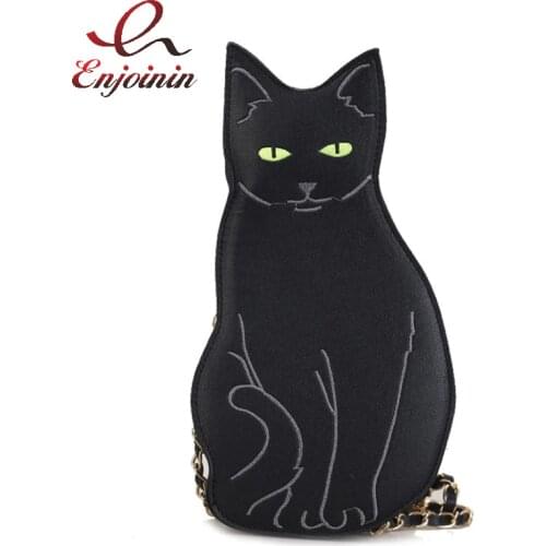 Black Cat Style Chain Shoulder Bag for Young Girl Casual Women Purses and Handbags Pu Leather Clutch Cute Mini Messenger Bag New