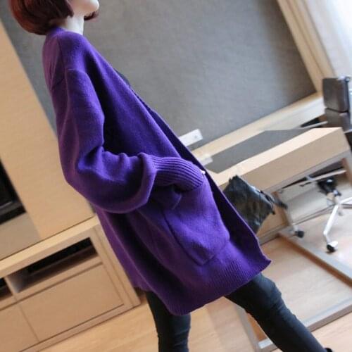 Knit Sweater Female 2019 Autumn and Winter Long Solid Color Long-sleeved Sweater Korean Womens Large Size Cardigan Coat f1866