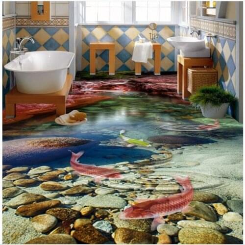 Wellyu Customized large - scale murals 3D HD natural flow of water produced nine fish floor decorative painting