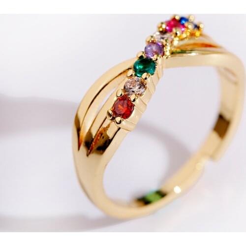Rainbow CZ Rings Charm Womens Gold Copper Ring Engagement Wedding Engagement Party Jewelry Charm Rhinestone Ins Jewelry