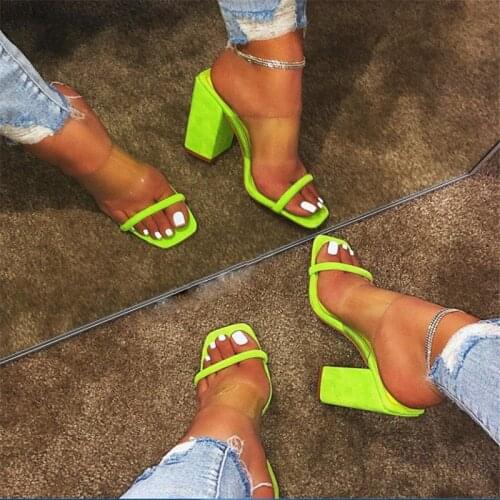 Women Transparent Sandals Ladies High Heel Slippers Candy Color Open Toes Thick Heel Fashion Female Slides Summer Shoes