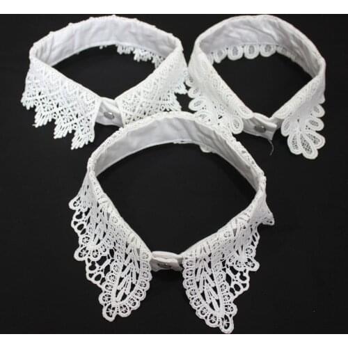 Ladies Lace Hollow Embroidered Detachable Collar Solid Color White Shirt Fake Collars False Collar Necklaces Accessories