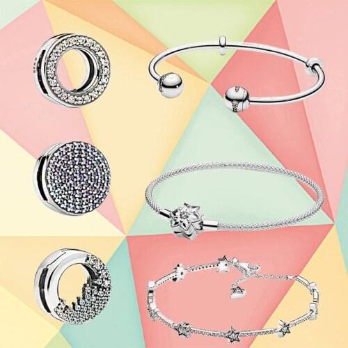 High Quality New 100% 925 Sterling Silver Reflexions Round Blue Icicle Clip Diy Sky Star Bracelet Original Ladies Jewelry Gift