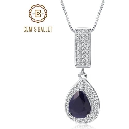GEMS BALLET 925 Sterling Silver Jewelry 1.29Ct Natural Water Drop Blue Sapphire Elegant Pendant Necklace for Women Fine Jewelry