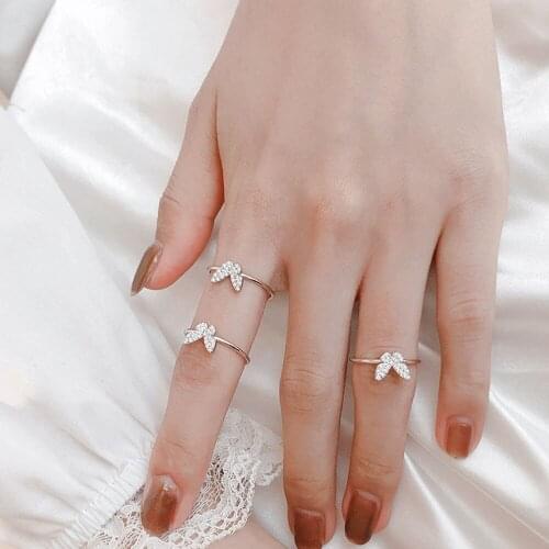 Sterling Silver Simple Flash CZ Butterfly Opening Ring For Women Cool Wind Valentines Day Gift Personality Trendy Jewelry