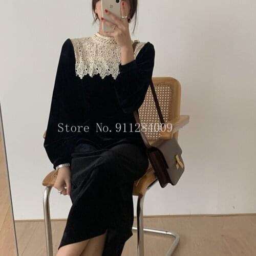 Alien Kitty Women Dresses Long Sleeves Korean Elegant Slim Lace Patchwork Female Mid-Calf Chic Casual Hot New Dress