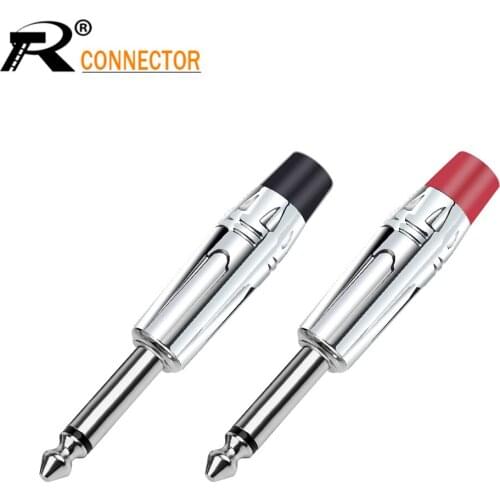10pcs 6.3MM Male Plug Connector Mono Jacks 2Poles Nickel Plated 1/4 Inch Plug Connector for MIC Guitar