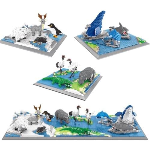 1860pcs+ PZX Diamond Building Block Toy Penguin Polar Bear Reindeer Hippo Crocodile Shark Dolphin Sea Animal Scene for Gifts