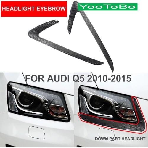 2PCS Car Styling Real Dry Carbon Fiber Headlight Eyebrow Eyelids Down Low Part Layer Trim Cover Sticker For Audi Q5 2010-2015