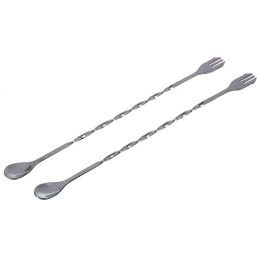 2pcs New Stainless Steel Bar Cocktail Twisted Mixing Spoon Fork DIY Set CNIM Hot