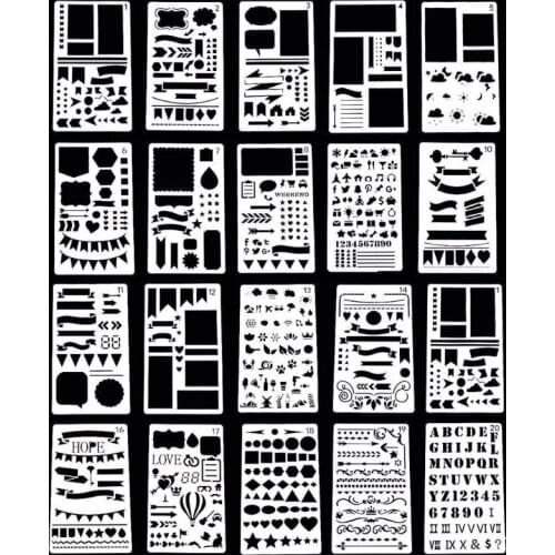 20Pcs Bullet Diary Journal Stencils Set Drawing Template Ruler DIY Painting Template Geometric Hollow Out Scrapbooking