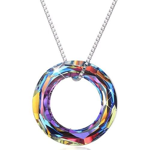 2021 Fashion Jewelry Simple Silver Chain Round Austrian Crystal Pendant Necklace Collar Choker Necklaces For Women Free Shopping