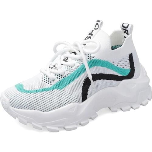 2021 New Fashion Womens Platform Shoes Round Toe Lace Up Running Sport Shoe Woman Casual Mesh Travel Sneakers Women Sneaker