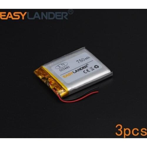 3pcs/Lot 3.7V 750mAh 503443 Rechargeable li Polymer Li-ion Battery For bluetooth headset GPS PSP PDA MP3 MP4 MP5 053443