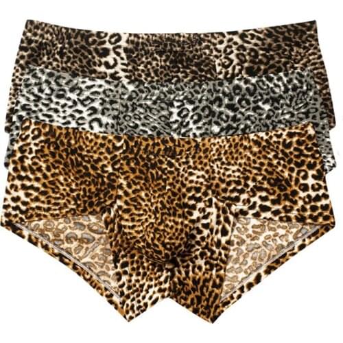 3PCS Mens Underwear Mini Boxer Shorts Leopard Printed Sexy Trunls Breathable Big Penis Pouch Gay Boxershorts Plus Size Panties