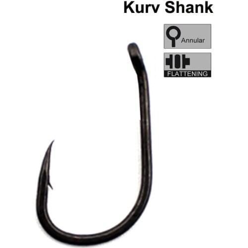 50pcs PTFE Coated Carp Fishing Hook Kaptor Kurv Shank Carbon Carp Hook Micro Barb Black 2 4 6 8 10 Withy Pool Rig Hook