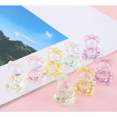 6pcs Ins Japanese Jelly Colorful Transparent Pendant For women&girl Cute Cartoon Bear Resin Earrings Bag Accessories Materials
