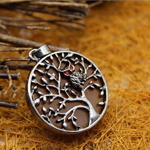 6pcs Natural stone owl tree of life has two sides pendant necklace Meditation Quartz Treat Crystal Charm for Jewelry Making Free